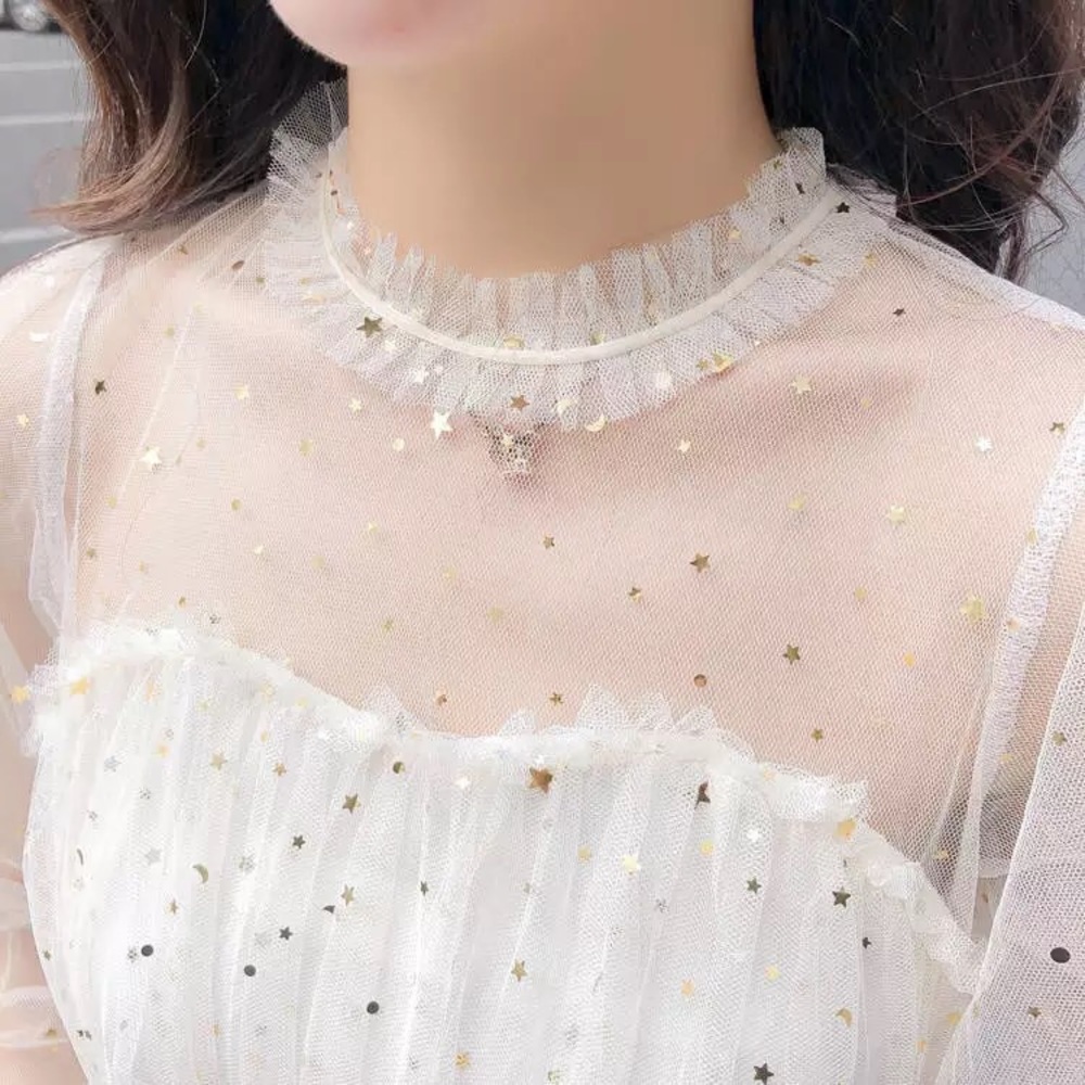 Dress fairy white mesh sequin princess star moon - Picture 3 of 7